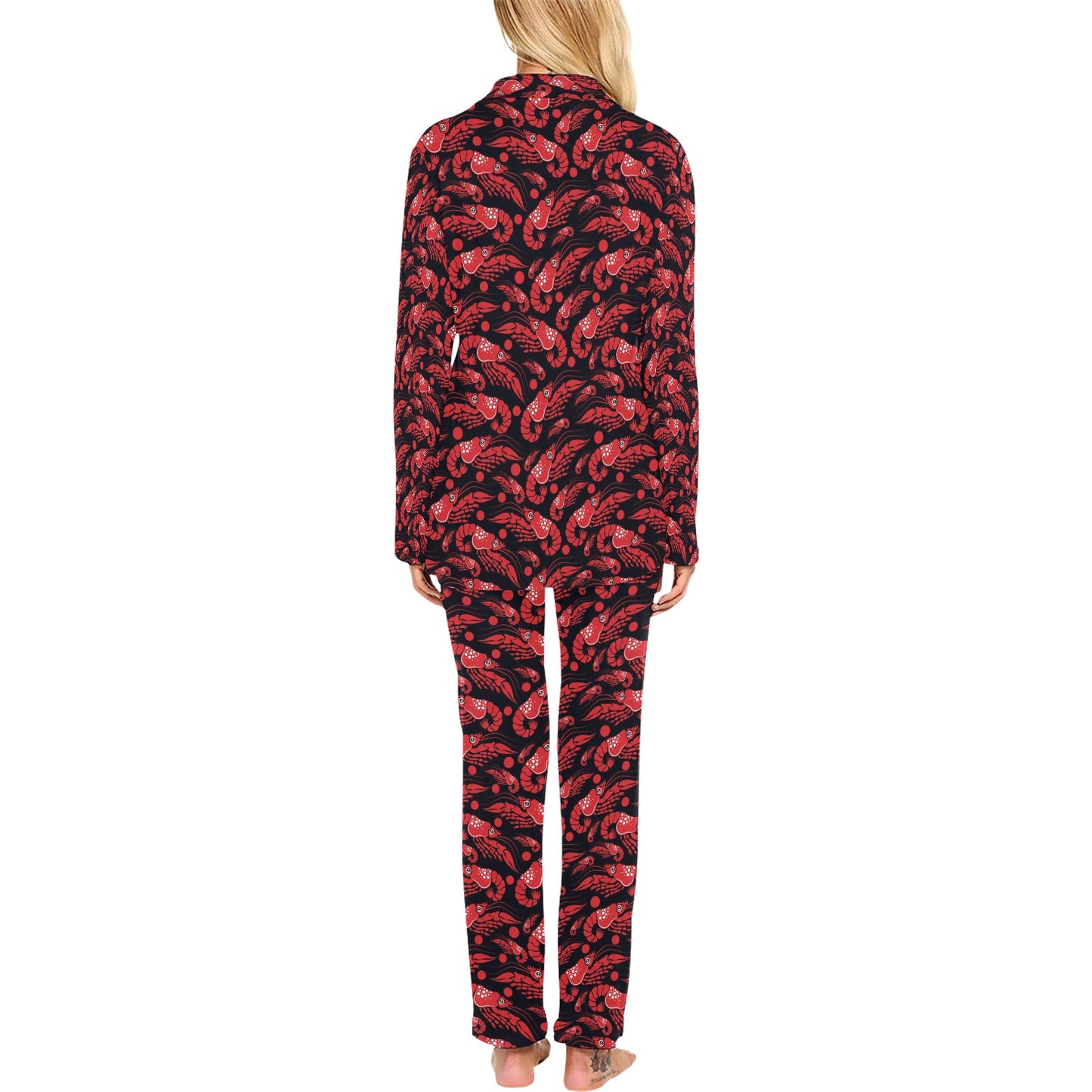 Shrimp Print Design LKS303 Women's Long Pajama Set