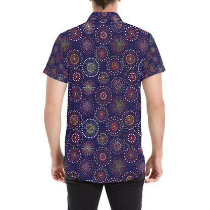 Firework Flower Style Print Design LKS302 Men Short Sleeve Button Up Shirt