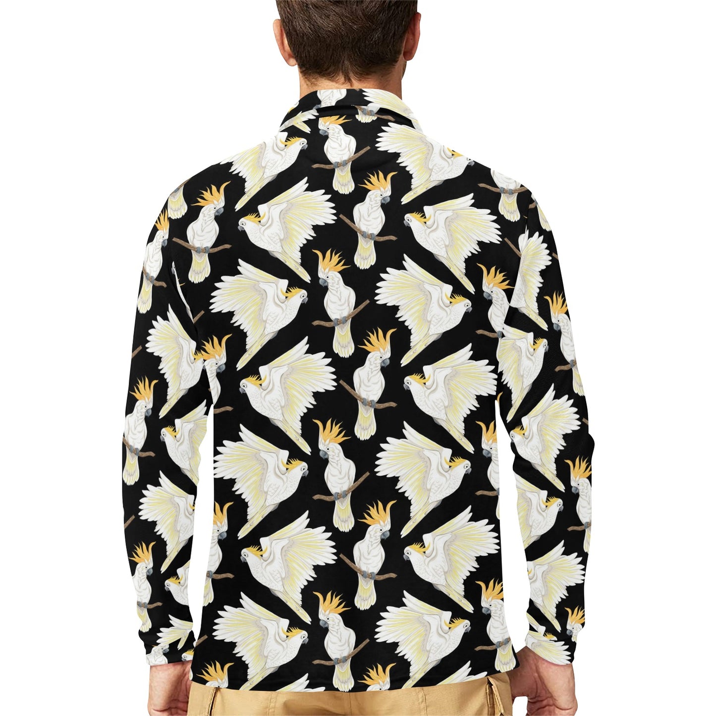 Cockatoo Print Design LKS402 Long Sleeve Polo Shirt For Men's