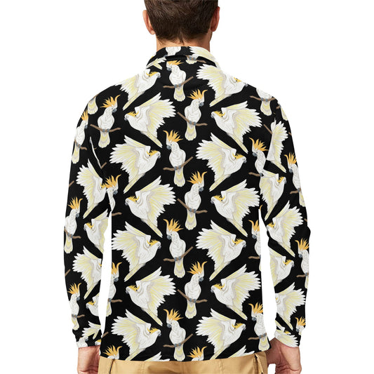 Cockatoo Print Design LKS402 Long Sleeve Polo Shirt For Men's