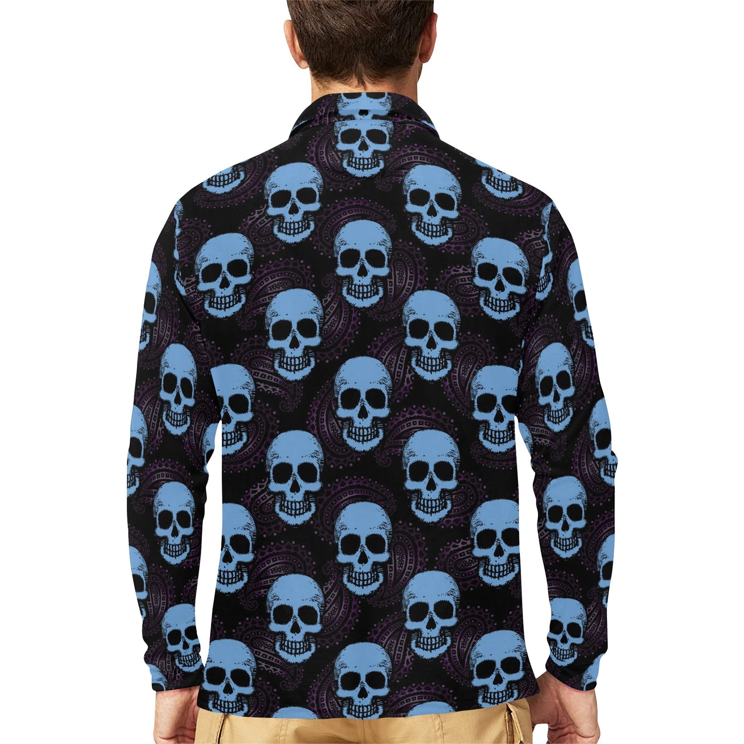 Skull Print Design LKS3012 Long Sleeve Polo Shirt For Men's
