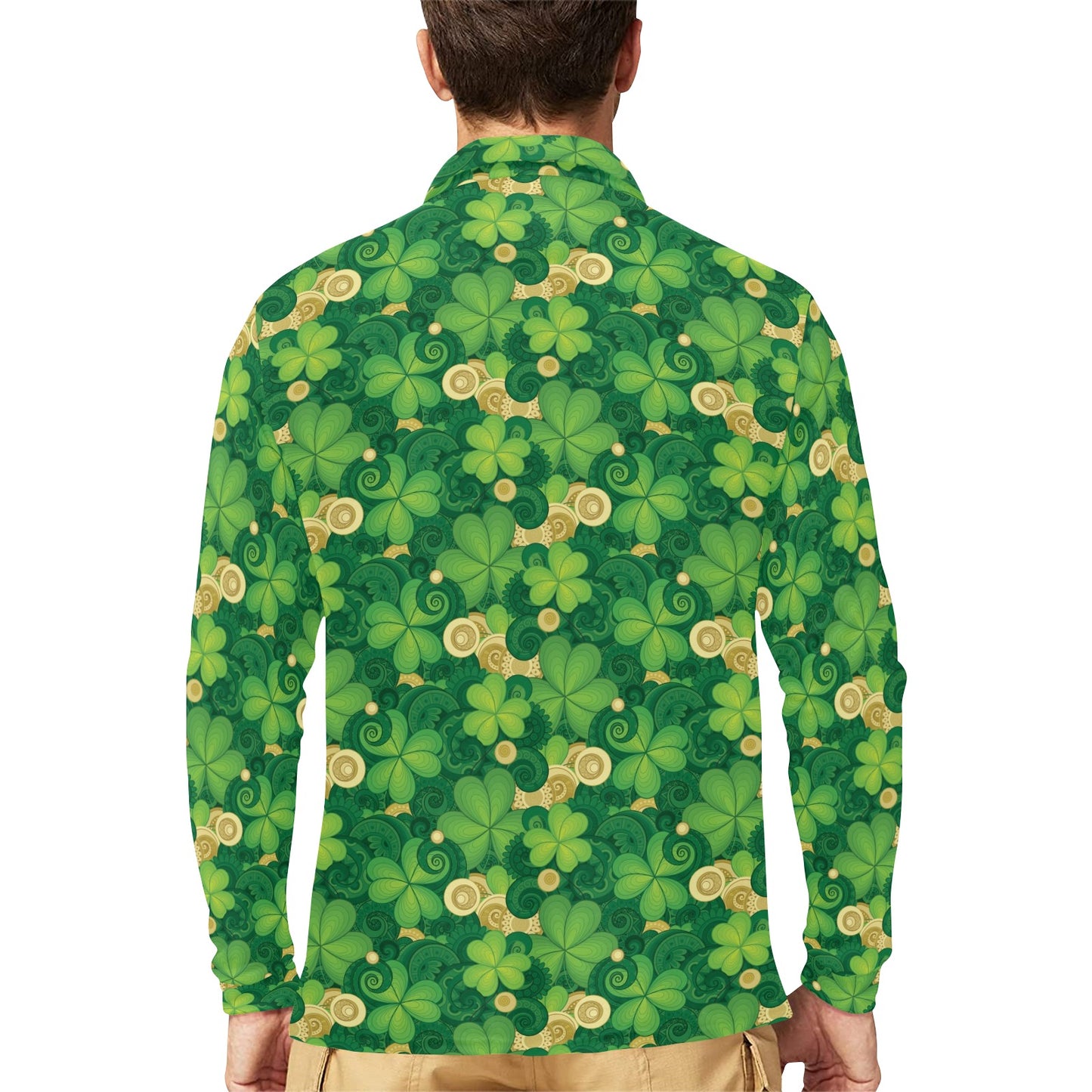 Shamrock Print Design LKS301 Long Sleeve Polo Shirt For Men's