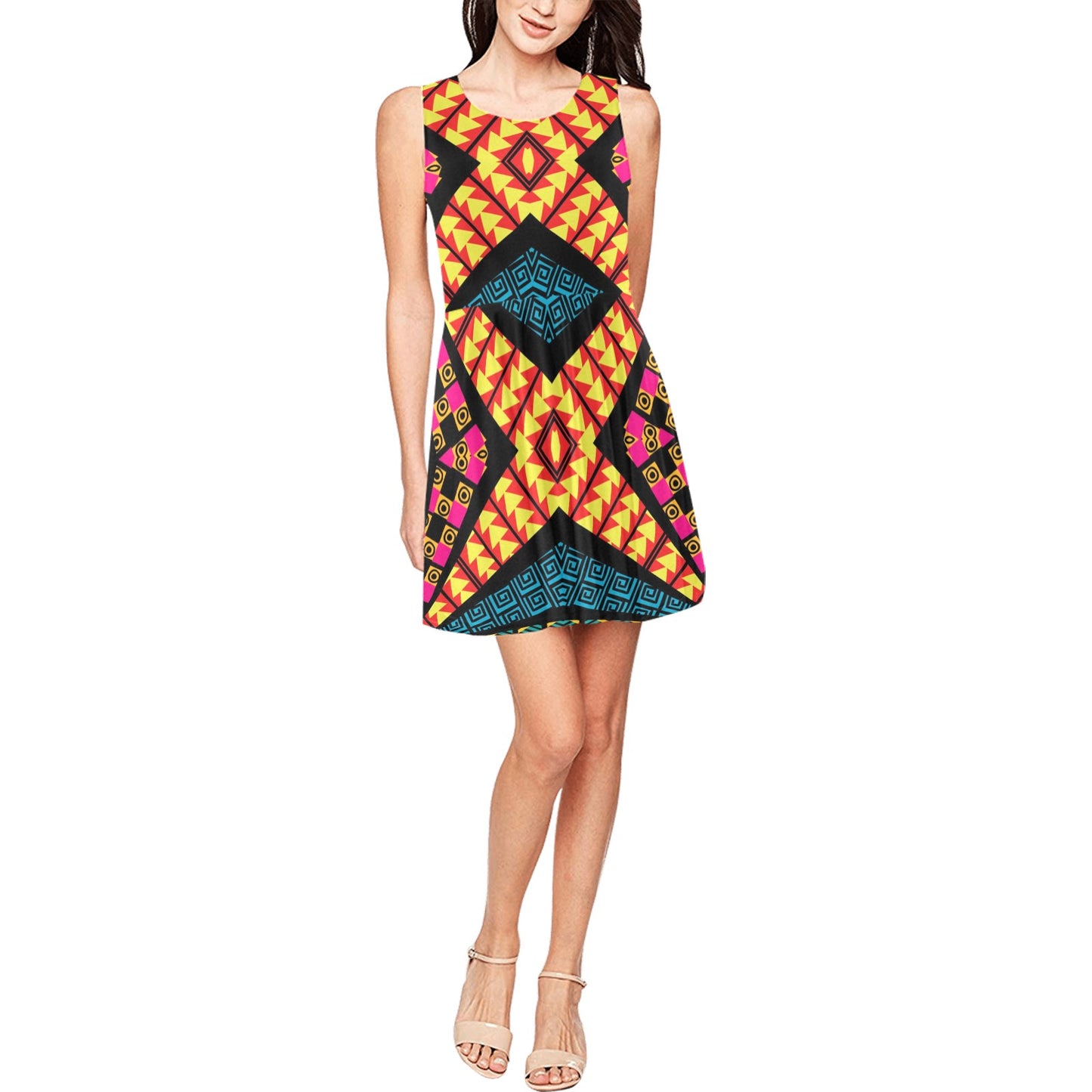Kaleidoscope Pattern Print Design 05 Sleeveless Dress