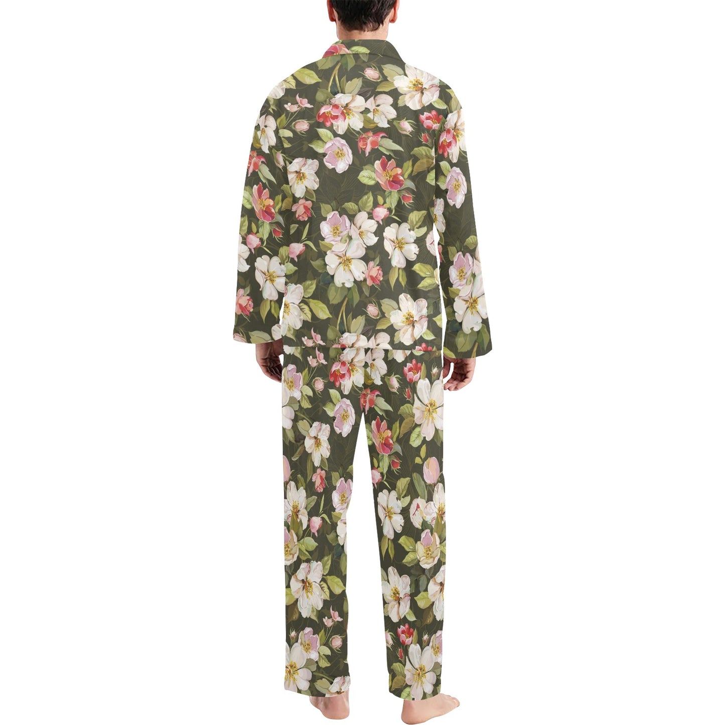 Apple blossom Pattern Print Design AB01 Men's Long Pajama Set