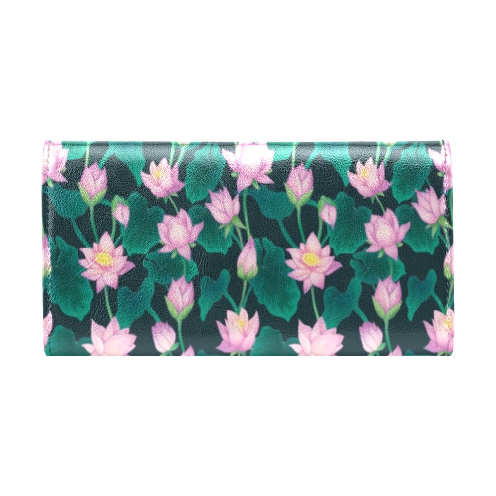 Water Lily Print Design LKS302 Women's Trifold Wallet