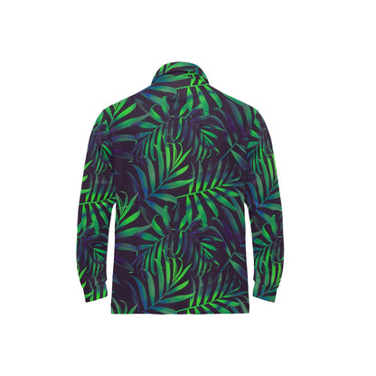 Palm Leaves Pattern Print Design PL01 Long Sleeve Polo Shirt For Men's
