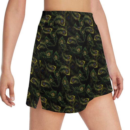 Peacock Feather Pattern Design Print 17" Golf & Pickleball Skort with Pockets