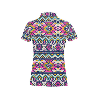 Aztec Pink Geometric Print Pattern Women's Polo Shirt