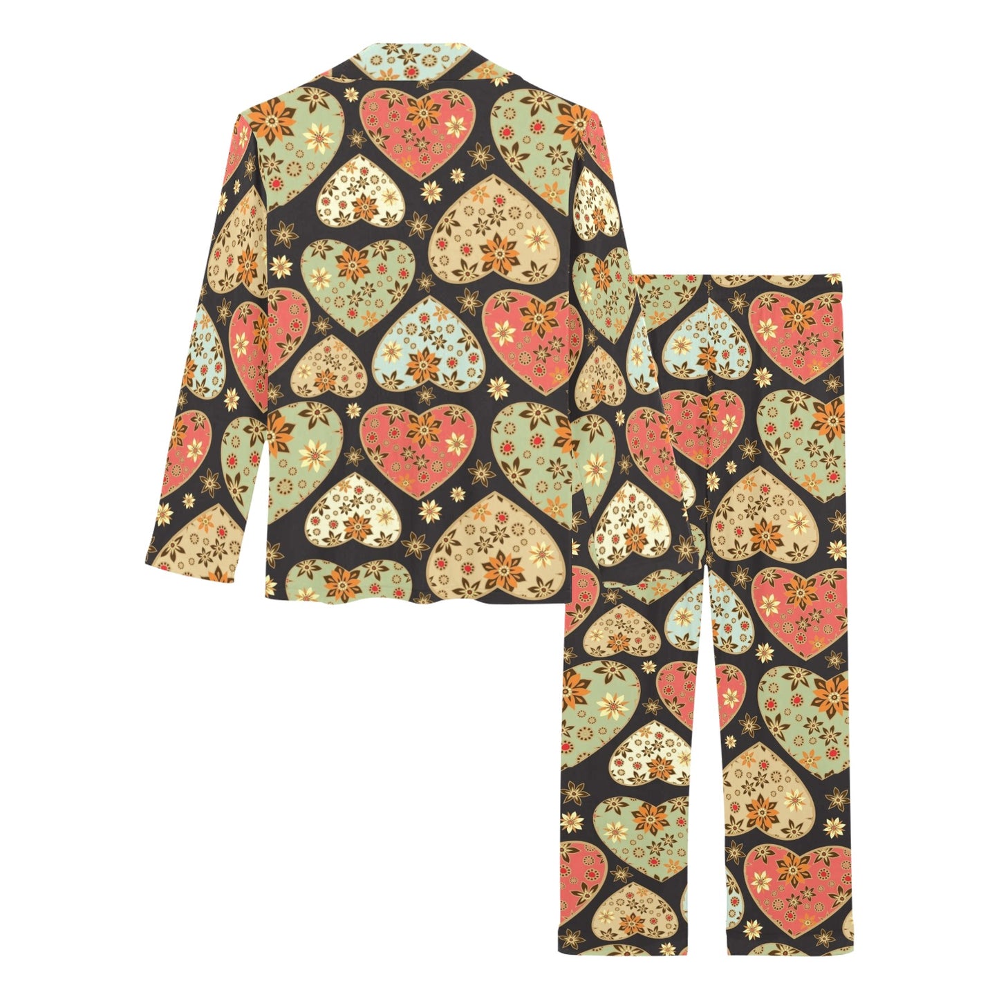 Heart Boho Pattern Print Design HE04 Women's Long Pajama Set