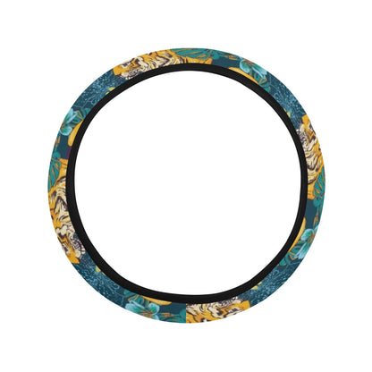 Tiger Tropical Print Design LKS301 Steering Wheel Cover with Elastic Edge