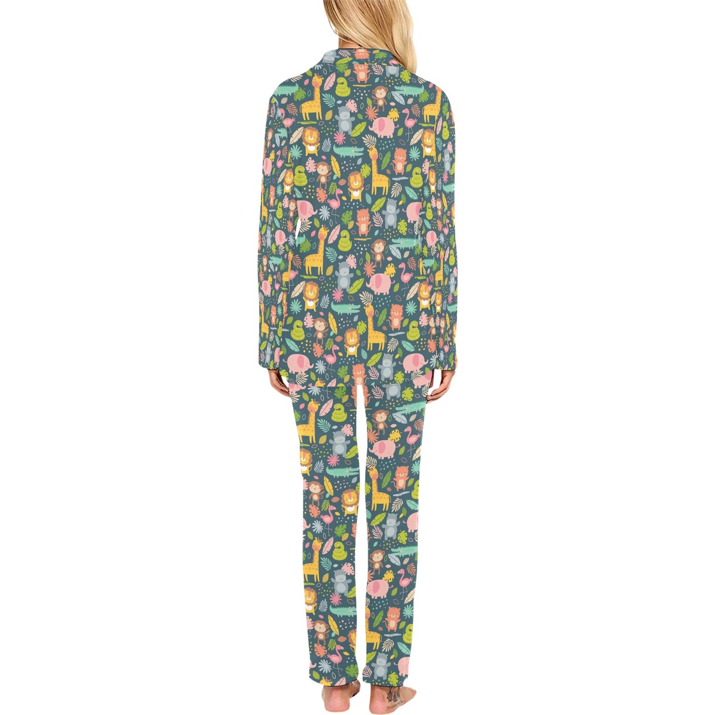 Safari Animal Cartoon Print Design LKS305 Women's Long Pajama Set