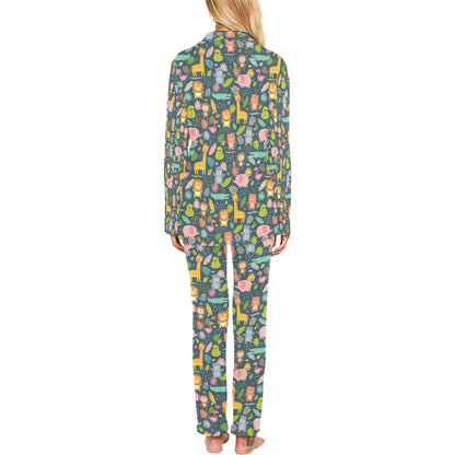 Safari Animal Cartoon Print Design LKS305 Women's Long Pajama Set