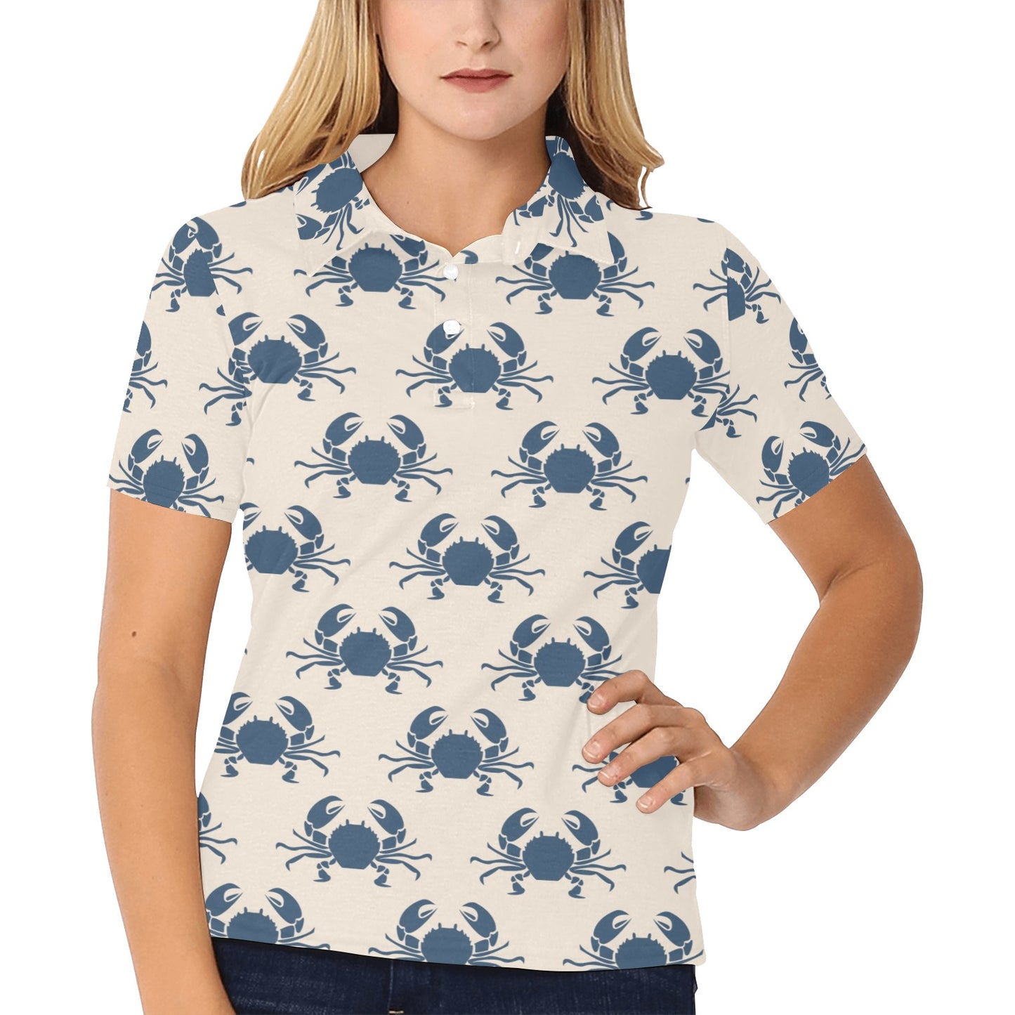 Crab Pattern Print Design 02 Women's Polo Shirt