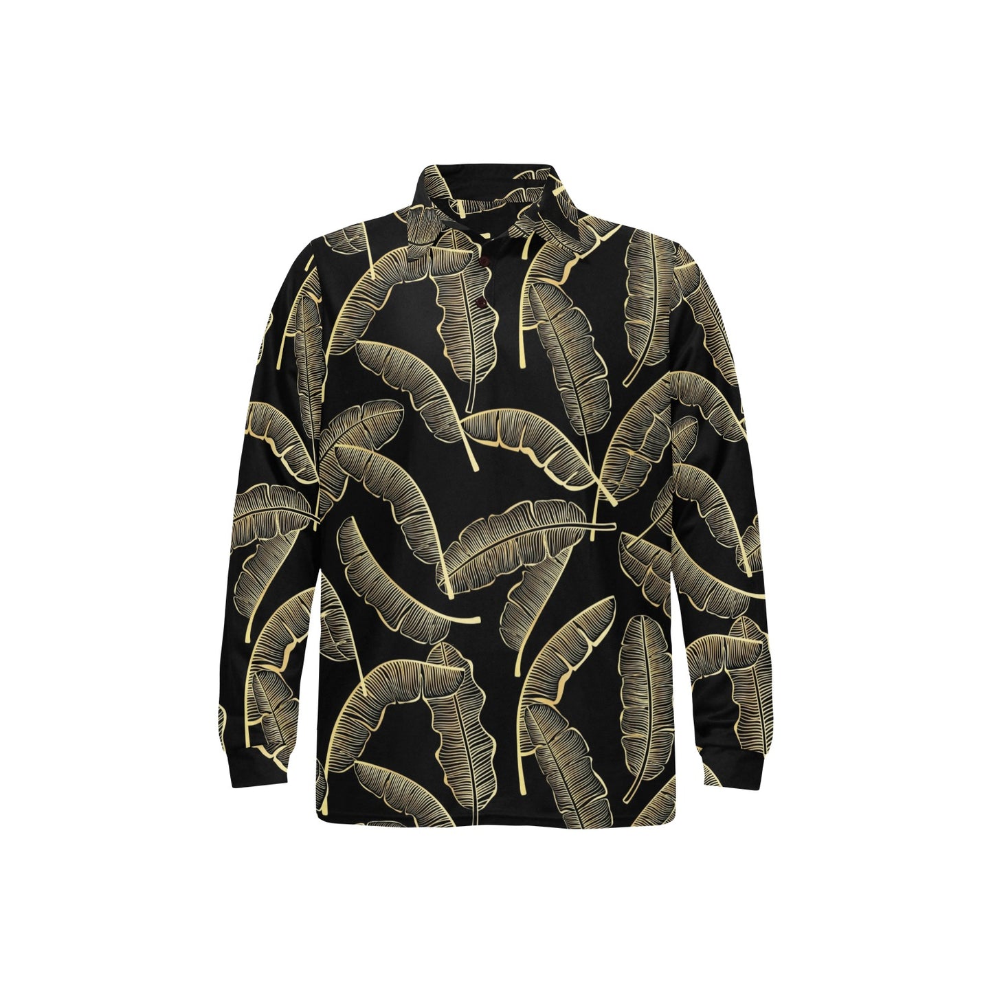 Banana Leaf Pattern Print Design BL07 Long Sleeve Polo Shirt For Men's