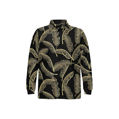 Banana Leaf Pattern Print Design BL07 Long Sleeve Polo Shirt For Men's