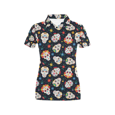 Sugar Skull Print Design LKS305 Women's Polo Shirt