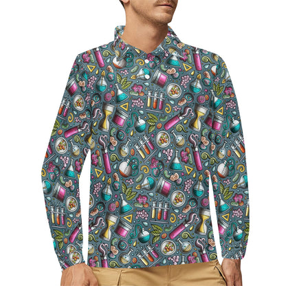 Science Print Design LKS304 Long Sleeve Polo Shirt For Men's