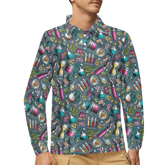 Science Print Design LKS304 Long Sleeve Polo Shirt For Men's