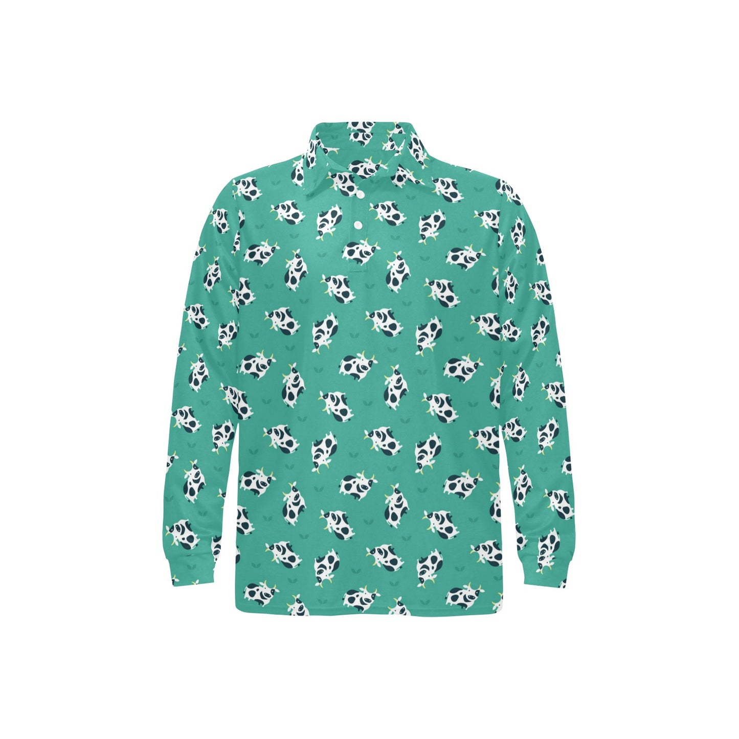 Cow Pattern Print Design 03 Long Sleeve Polo Shirt For Men's