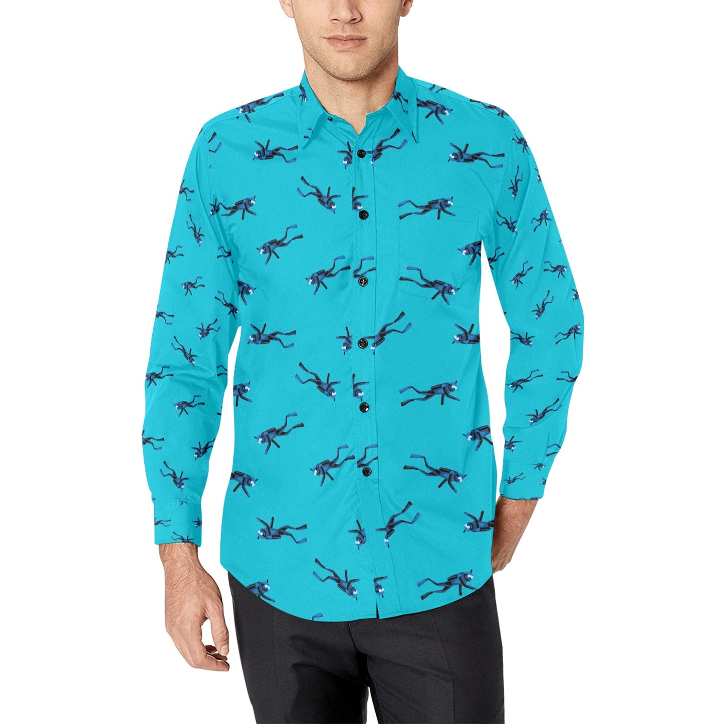 Scuba Driver Print Design LKS304 Men's Long Sleeve Dress Shirt