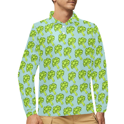 Broccoli Pattern Print Design 02 Long Sleeve Polo Shirt For Men's