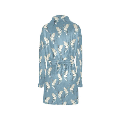 Crane Pattern Print Design 05 Women's Fleece Robe
