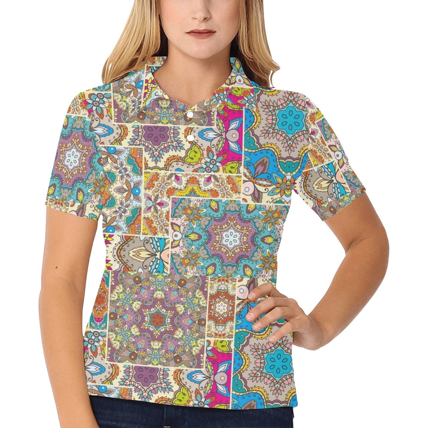 Patchwork Print Design LKS402 Women's Polo Shirt