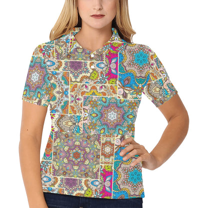 Patchwork Print Design LKS402 Women's Polo Shirt
