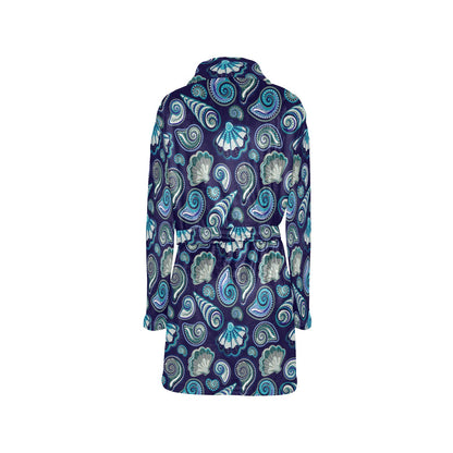 Beach Seashell Blue Print Women's Fleece Robe