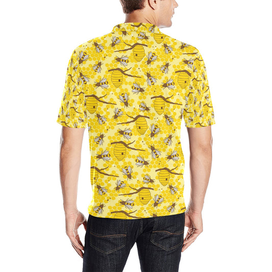 Bee With Honeycomb Print Design LKS302 Men Polo Shirt
