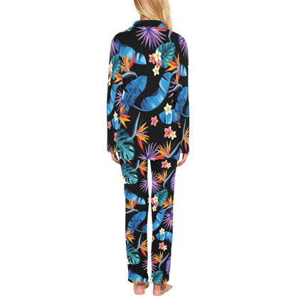 Tropical Flower Pattern Print Design TF018 Women's Long Pajama Set