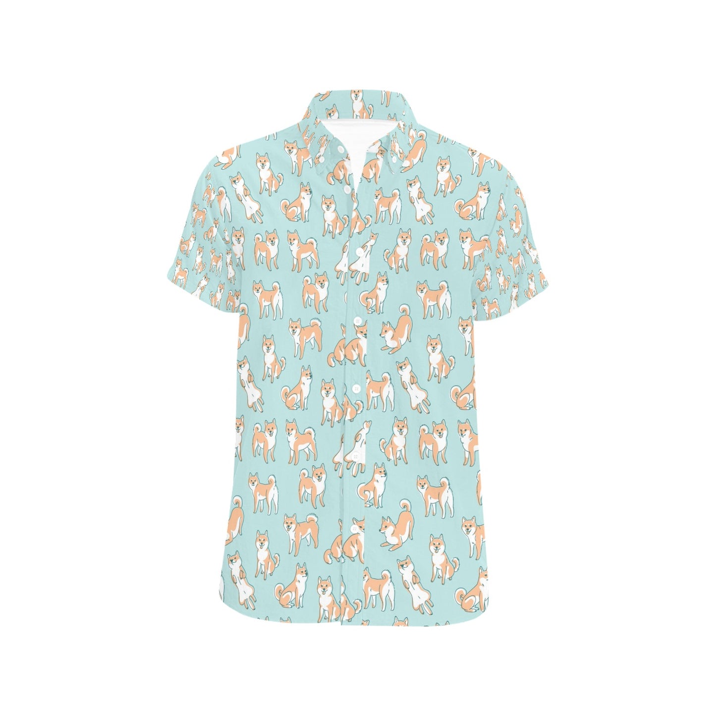 Shiba Inu Print Design LKS304 Men Short Sleeve Button Up Shirt