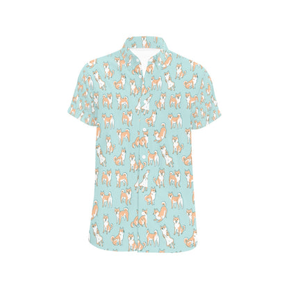 Shiba Inu Print Design LKS304 Men Short Sleeve Button Up Shirt