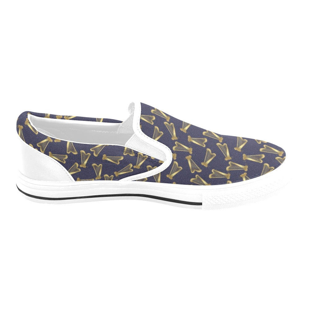 Harp Print Design LKS401 White Slip Ons Canvas Women's Shoes
