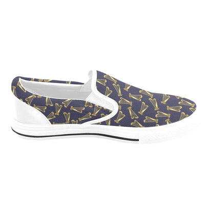 Harp Print Design LKS401 White Slip Ons Canvas Women's Shoes