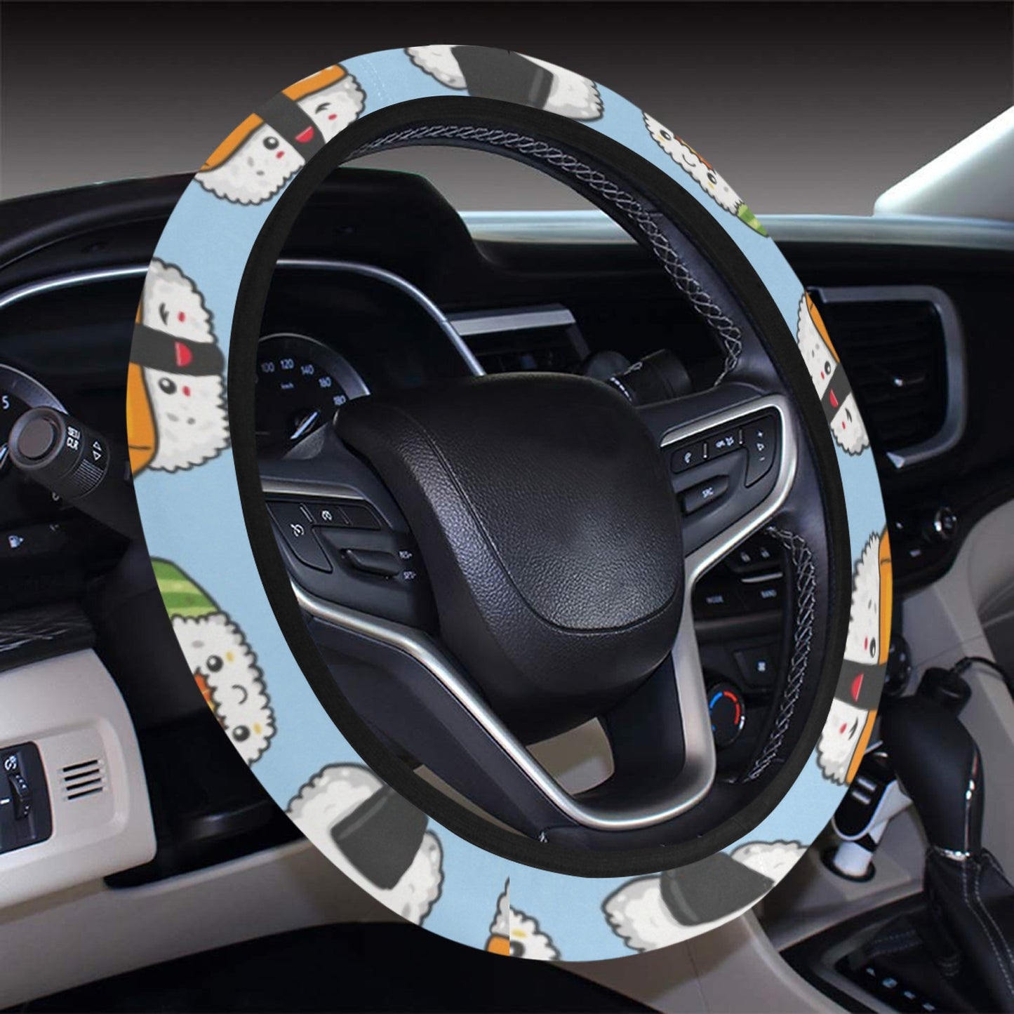 Sushi Print Design LKS303 Steering Wheel Cover with Elastic Edge