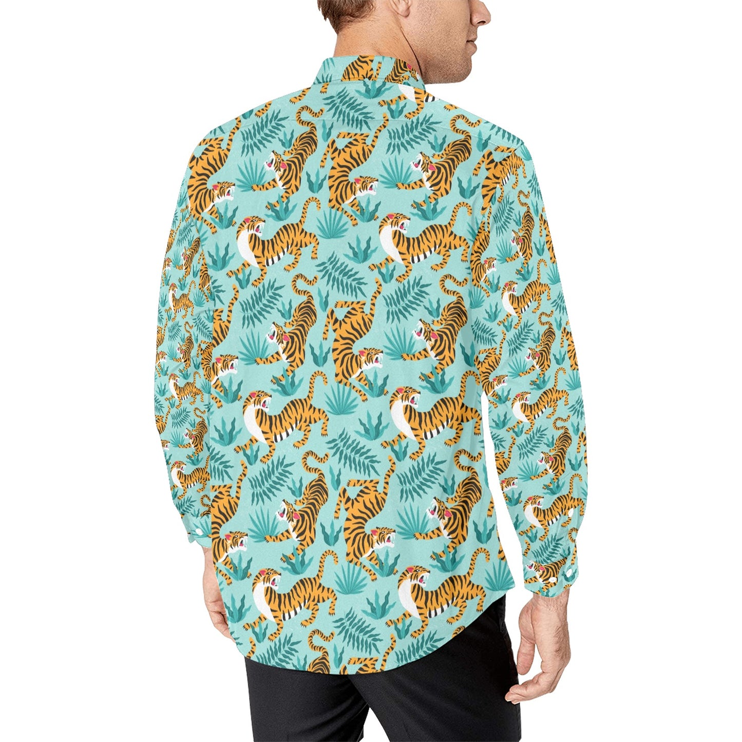 Tiger Print Design LKS304 Men's Long Sleeve Dress Shirt