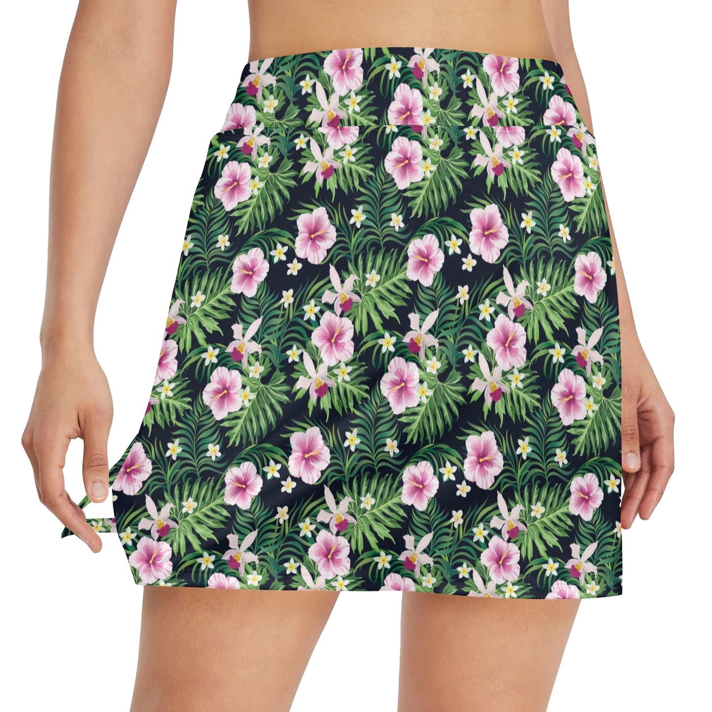 Hibiscus Tropical Print Design LKS309 Women's Golf Skirt with Pocket