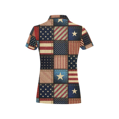 American flag Patchwork Design Women's Polo Shirt