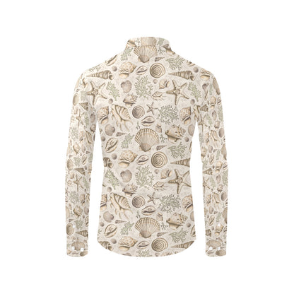Seashell Print Design LKS304 Men's Long Sleeve Dress Shirt