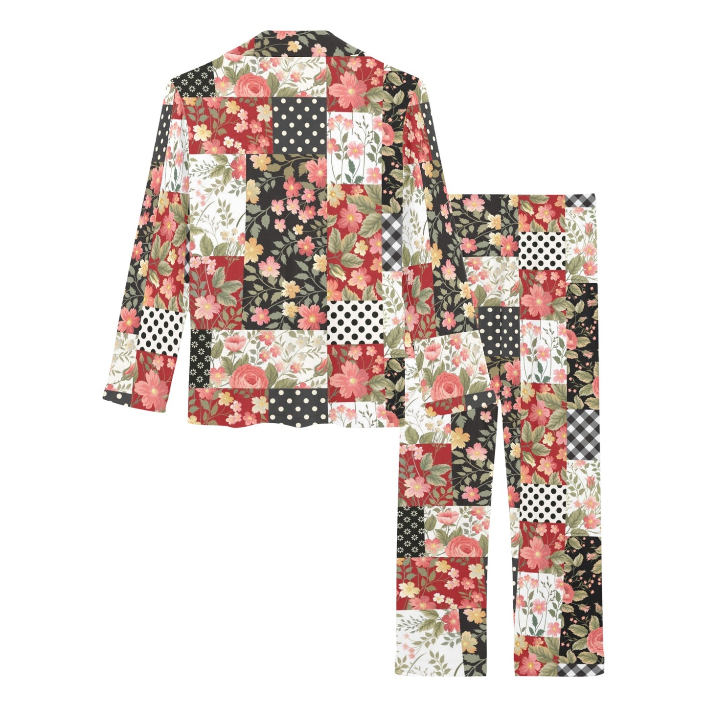 Patchwork Flower Pattern Print Design 03 Women's Long Pajama Set