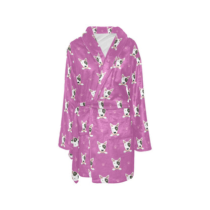 Bull Terrier Happy Print Pattern Women's Fleece Robe