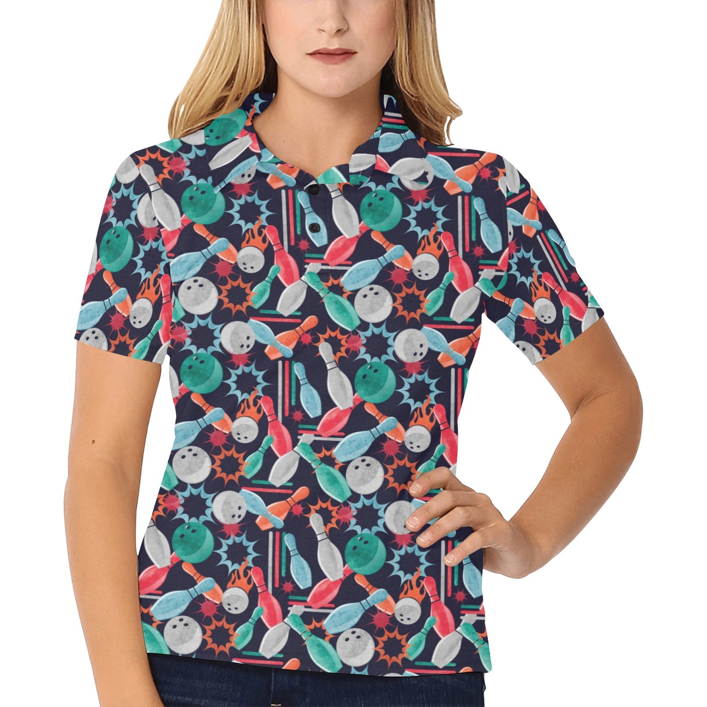 Bowling Pattern Print Design 08 Women's Polo Shirt