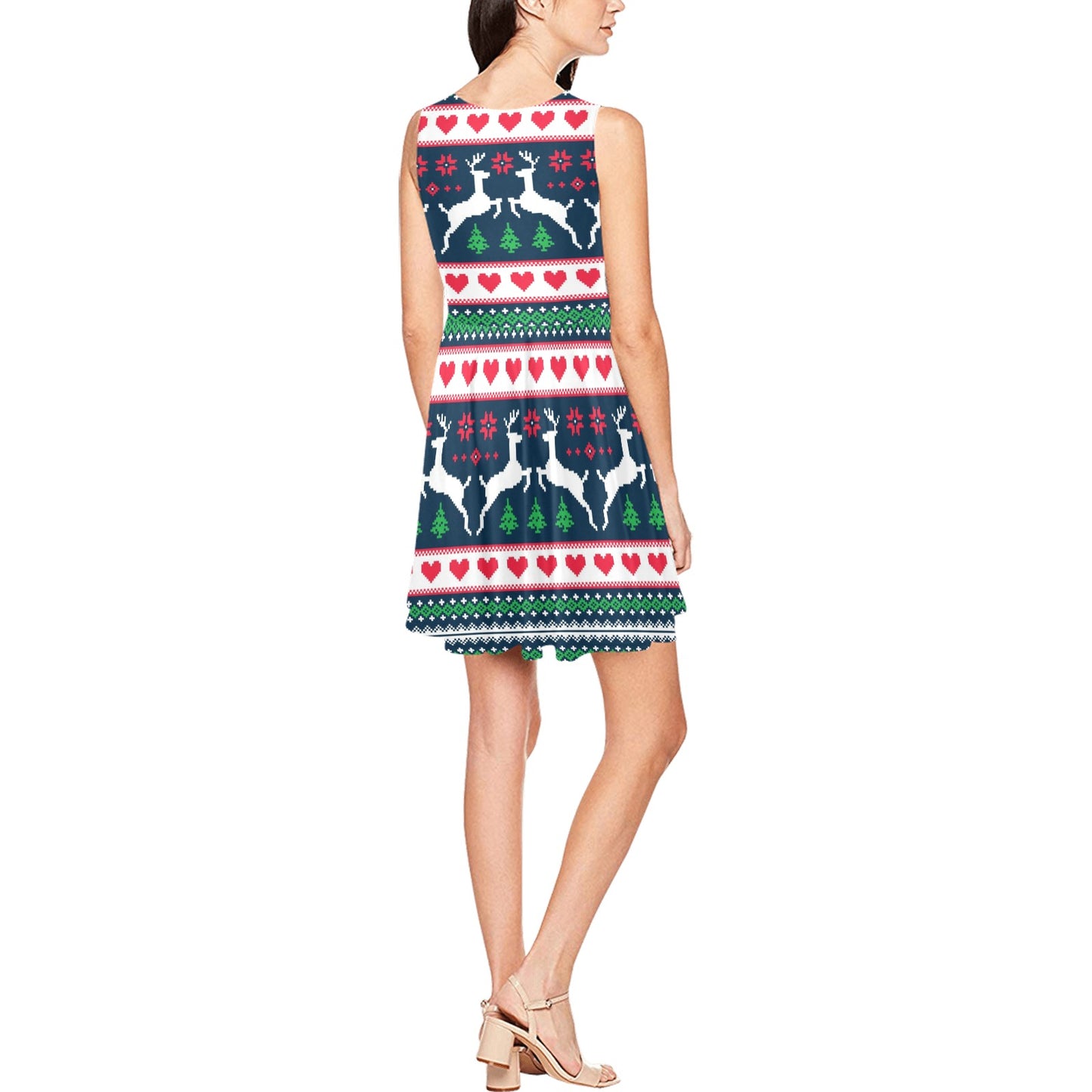 Reindeer Pattern Print Design 03 Sleeveless Dress