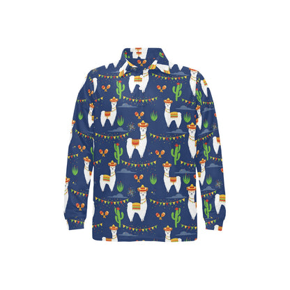 Llama Cactus Pattern Print Design 05 Long Sleeve Polo Shirt For Men's