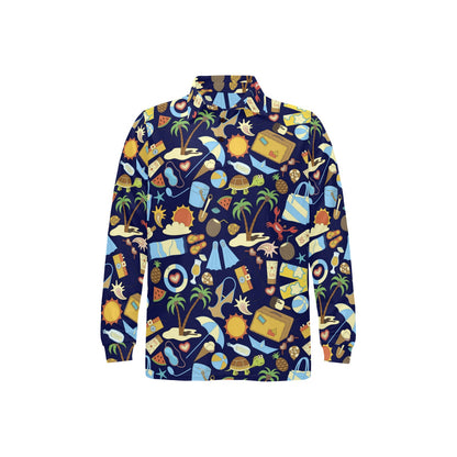 Beach Themed Pattern Print Design 04 Long Sleeve Polo Shirt For Men's