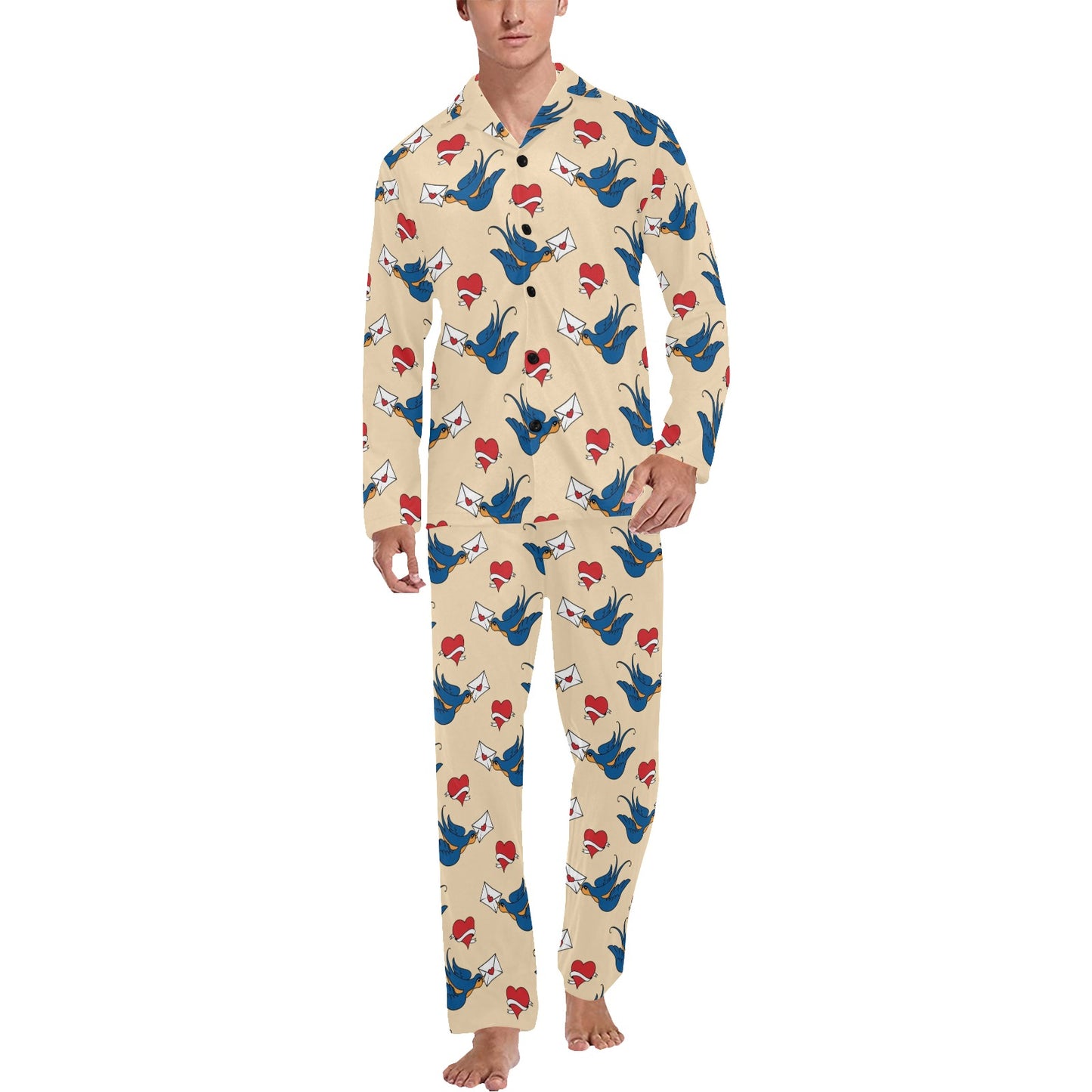 Swallow Bird Pattern Print Design 05 Men's Long Pajama Set