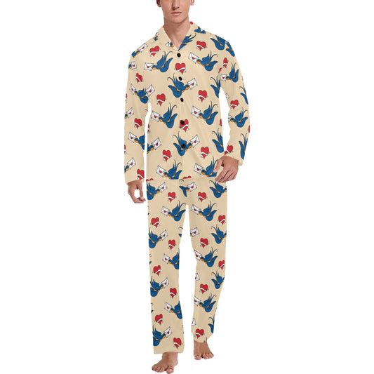 Swallow Bird Pattern Print Design 05 Men's Long Pajama Set