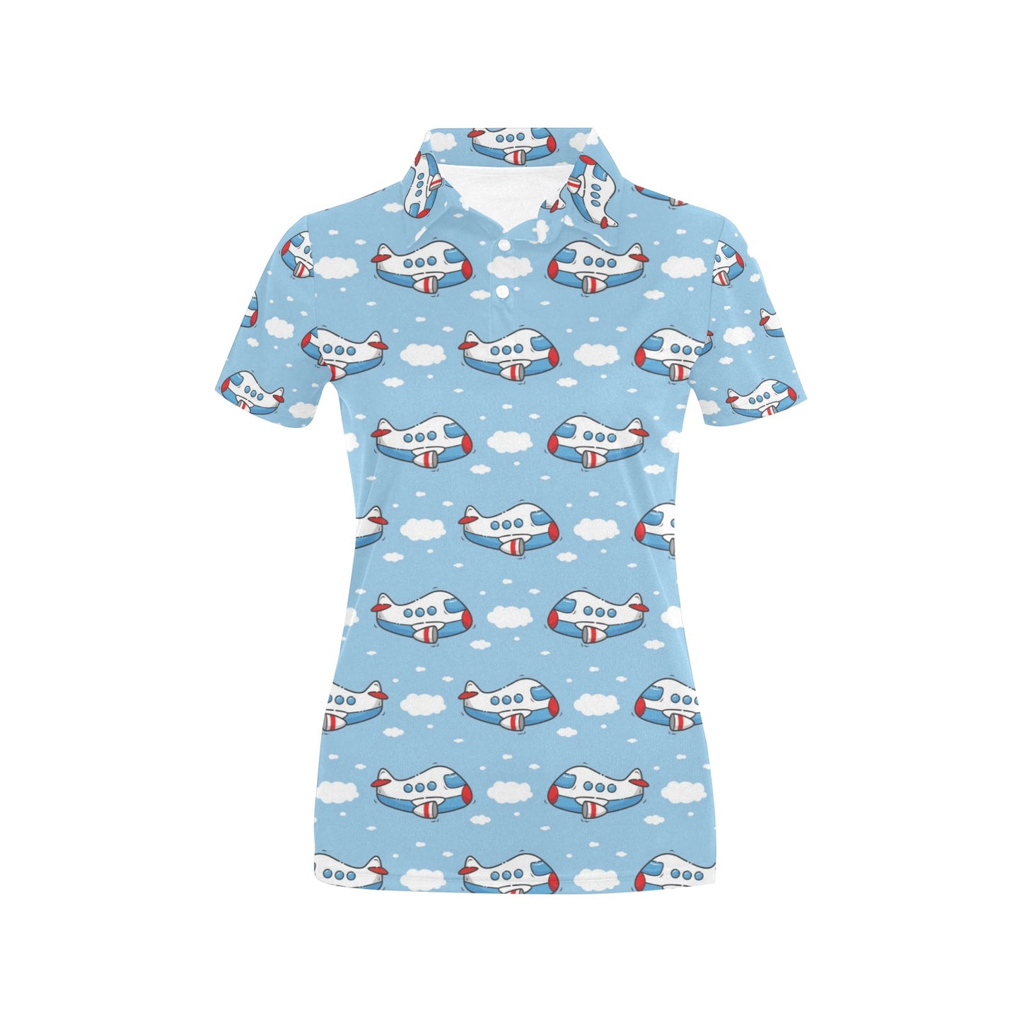 Airplane Cartoon Pattern Print Design 07 Women's Polo Shirt