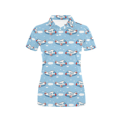 Airplane Cartoon Pattern Print Design 07 Women's Polo Shirt